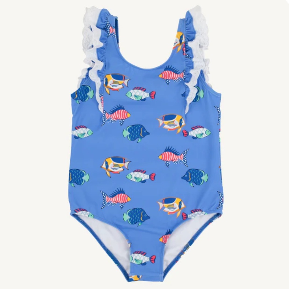 Beaufort Bonnet Ruehling Ruffle Bathing Suit Here Fishy Fishy Girl’s 3T or 8